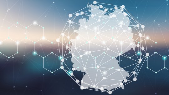 Stilisierte Deutschland Karte mit netzwerk grafing darüber